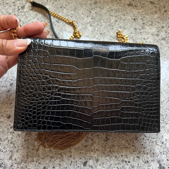 Saint Laurent Kate Medium Tassel in Crocodile Embossed Black Leather - Picture 6 of 15